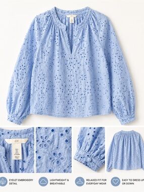 H&M Blue Eyelet Embroidered Blouse – Size S